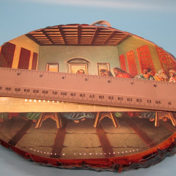 Last Supper Religious Plaque: Vintage Decoupage Live Edge Wood Slice - Picture 2 of 7